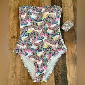 🌊 Onda De Mar - Strapless 1 PC Bathing Suit/ Bodysuit | Vibrant Paisley | Small